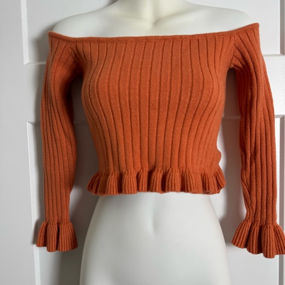 Y2k off the shoulder ruffled Knit crop sweater - Picture 1 of 4